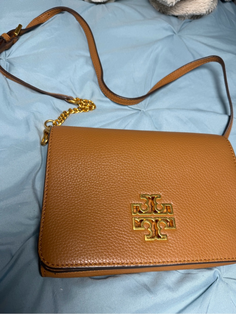 Tory Burch Cognac Leather Logo Crossbody Bag